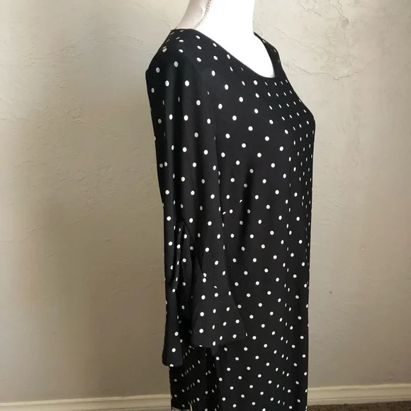 Sandra Darren Polka Dot Shift Dress with Floral Bottom 14 Black White Red - Picture 5 of 15